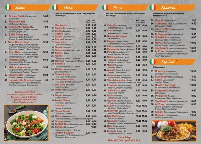 Speisekarte, Steh Pizzeria La Strada