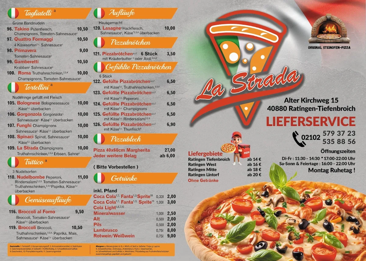 Speisekarte, Steh Pizzeria La Strada