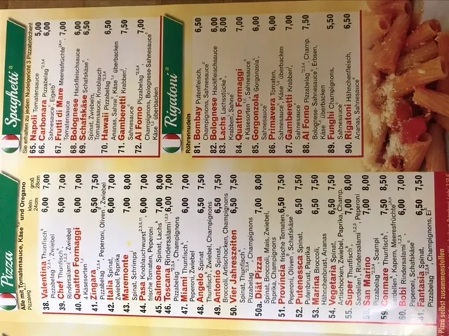 Speisekarte, Steh Pizzeria La Strada