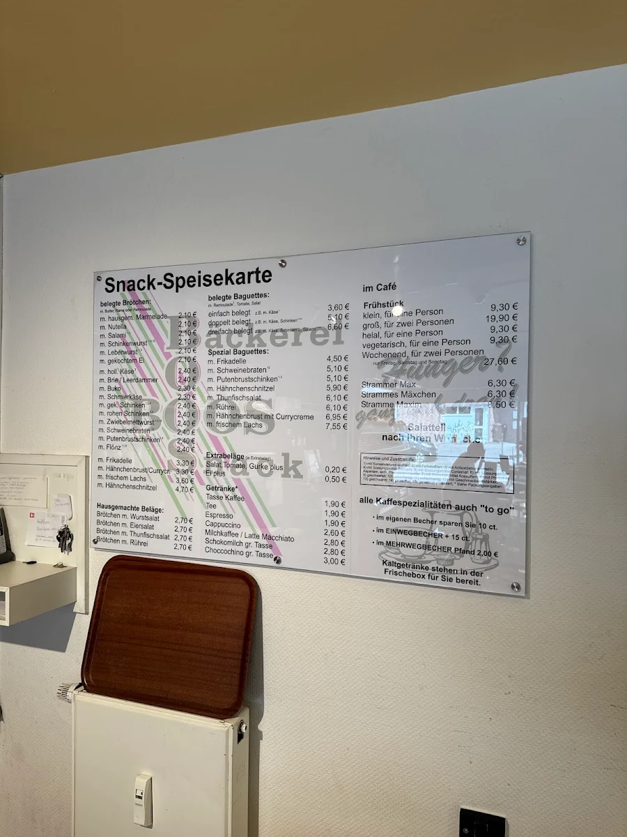 Speisekarte, Bäckerei Boos