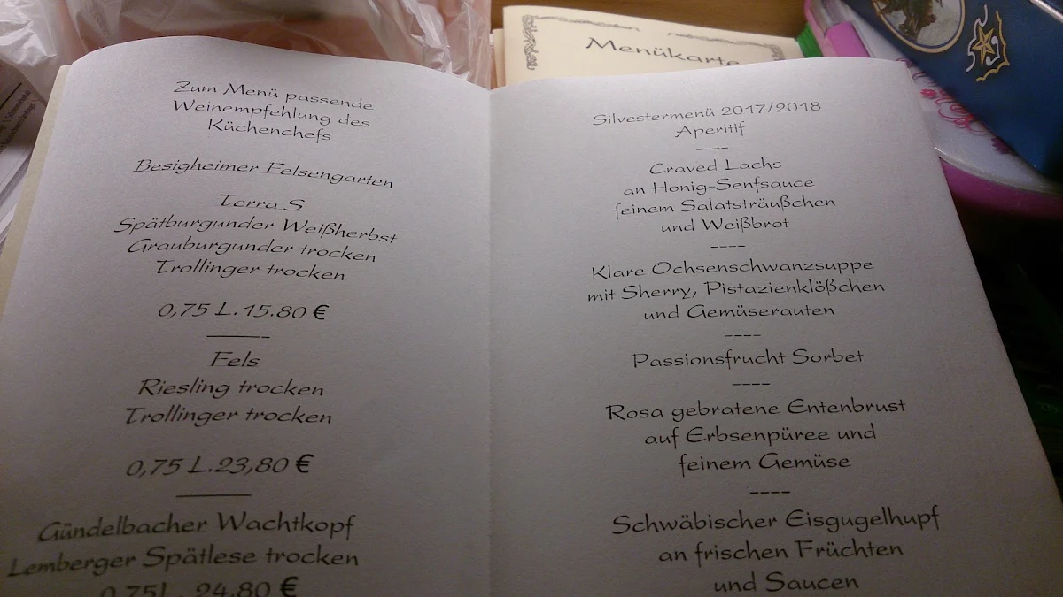 Speisekarte, Ratsstüble Besigheim