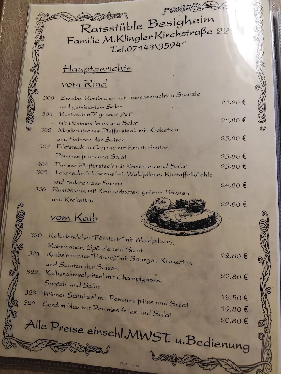 Speisekarte, Ratsstüble Besigheim