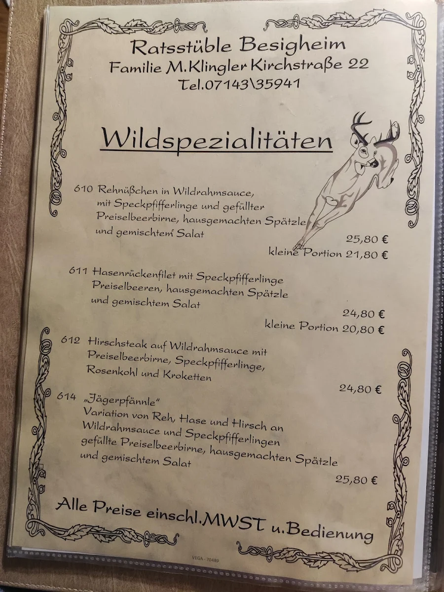 Speisekarte, Ratsstüble Besigheim