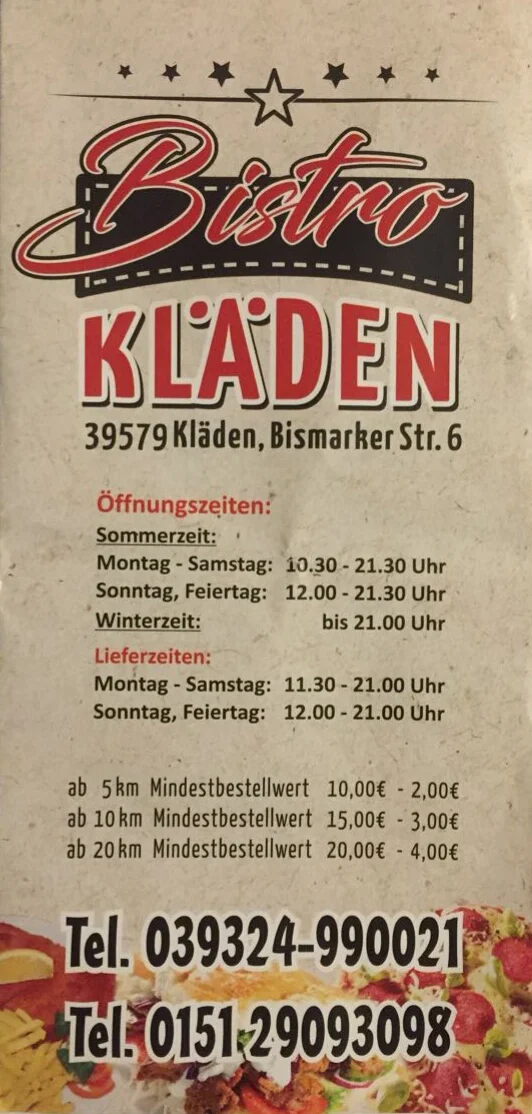 Speisekarte, Bistro Kläden