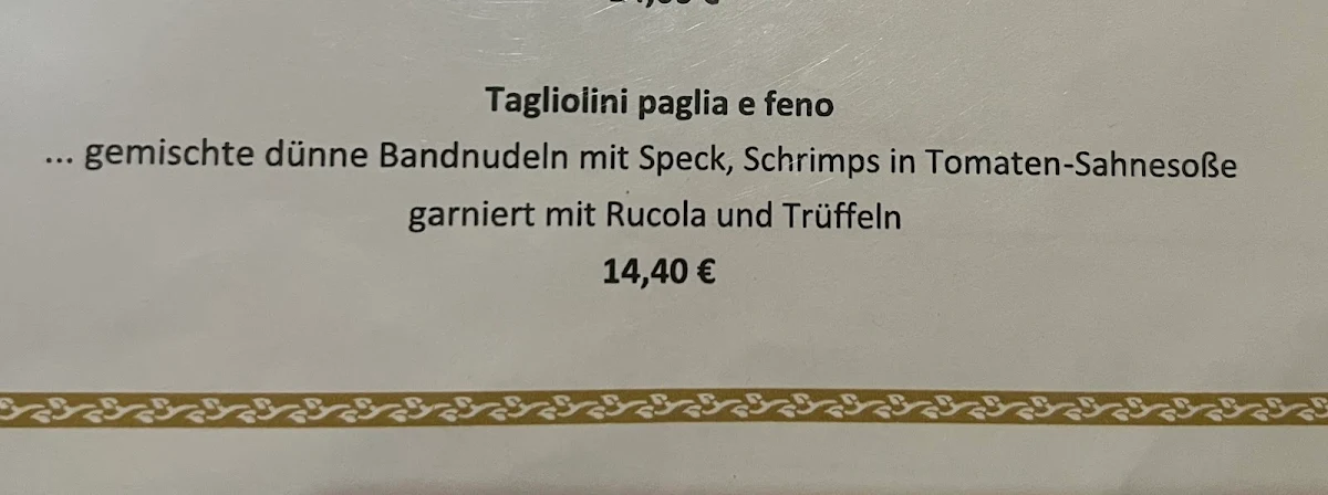 Speisekarte, RESTAURANT VALENTINO