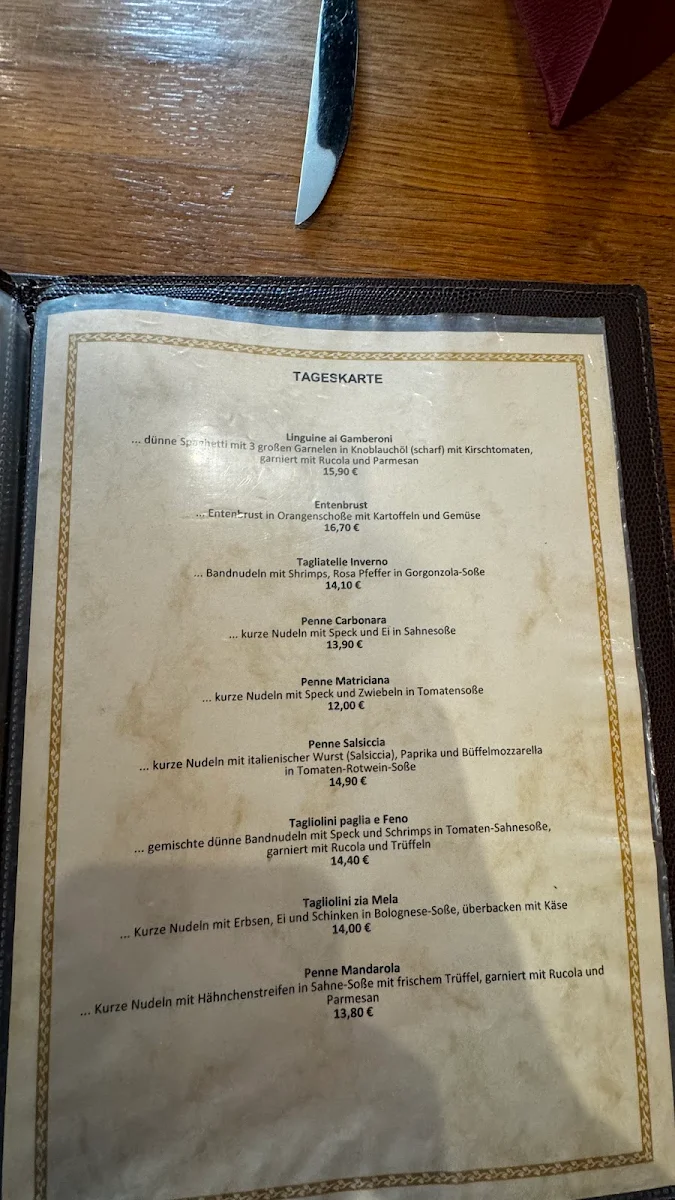 Speisekarte, RESTAURANT VALENTINO