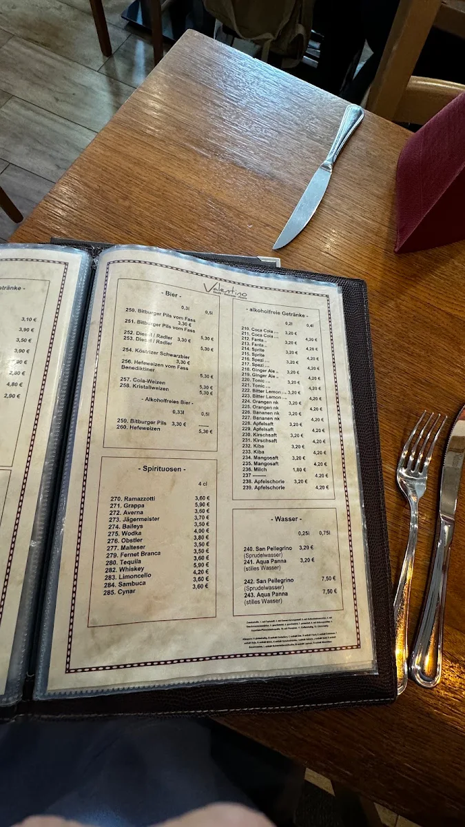 Speisekarte, RESTAURANT VALENTINO