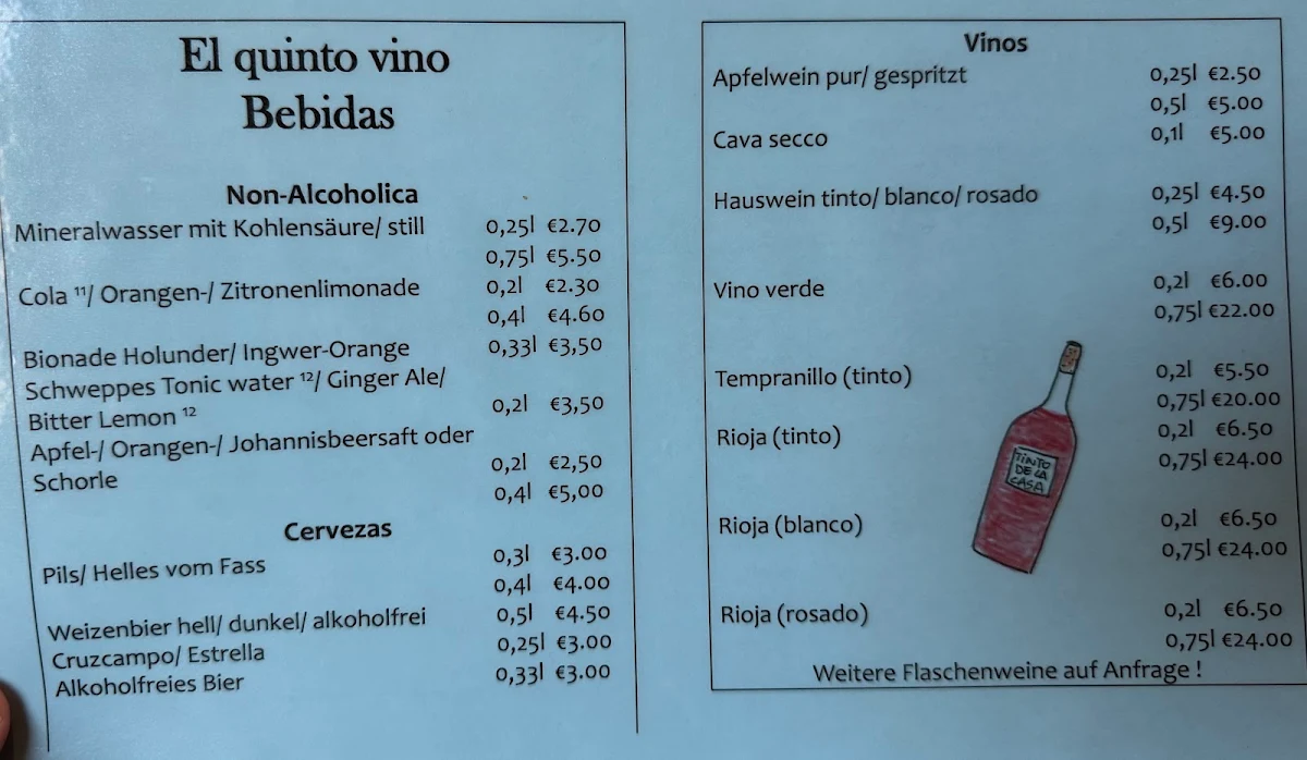 Speisekarte, EL Quinto Vino