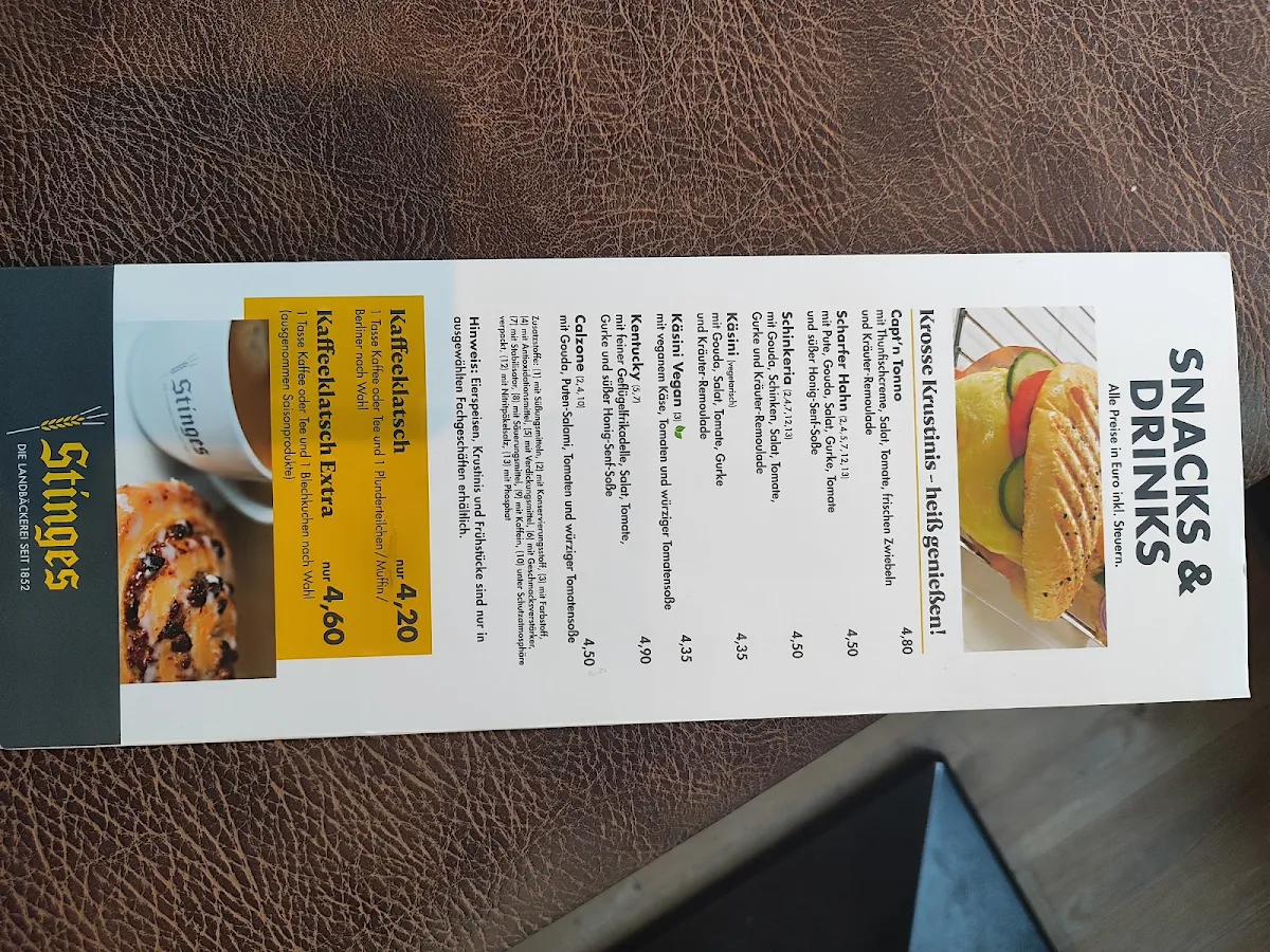 Speisekarte, Landbäckerei Stinges