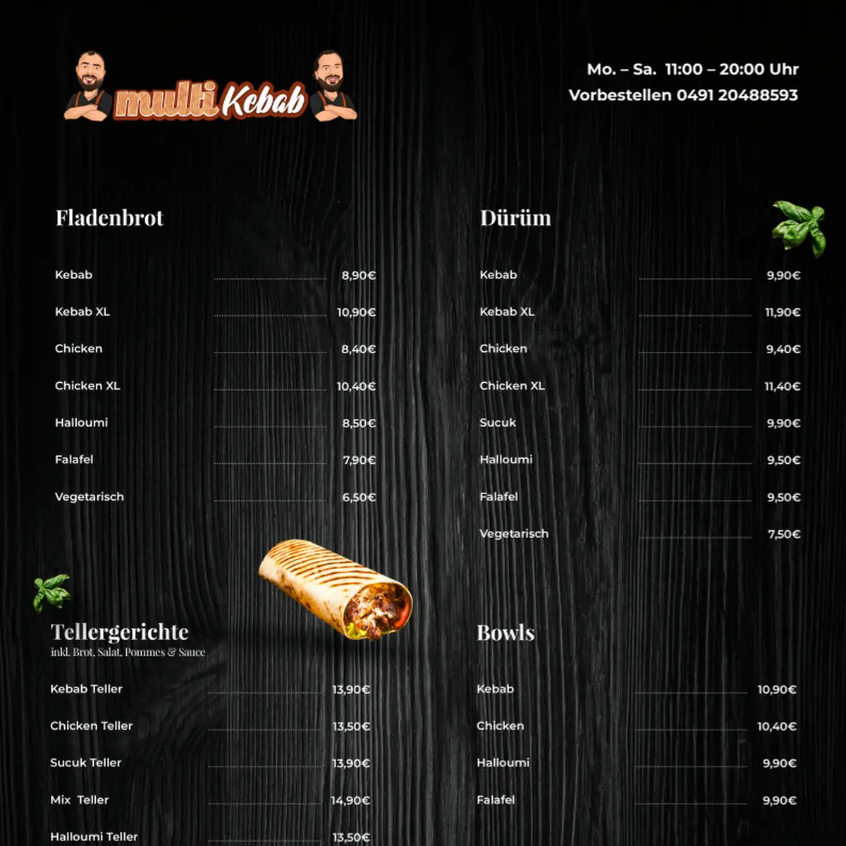 Speisekarte, multi Kebab