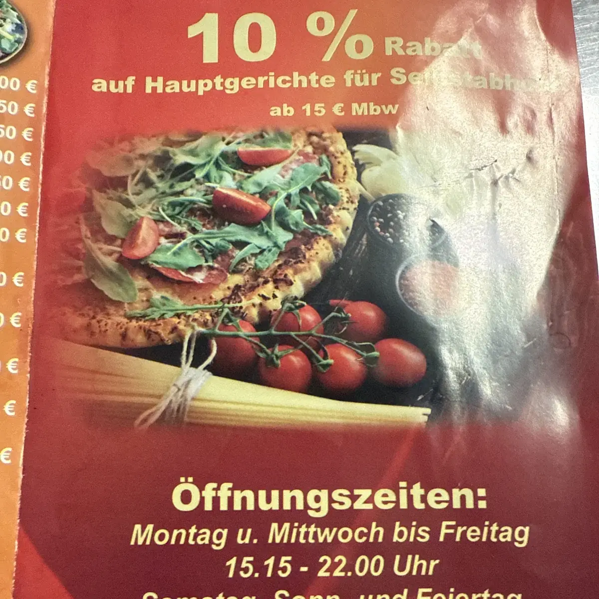 Speisekarte, pizza Skylight