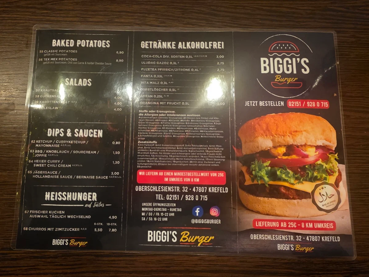 Speisekarte, Biggi's Burger