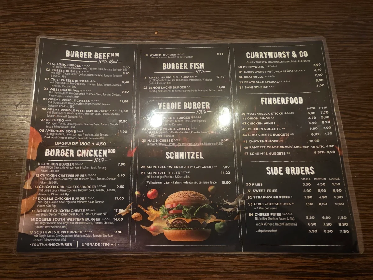 Speisekarte, Biggi's Burger