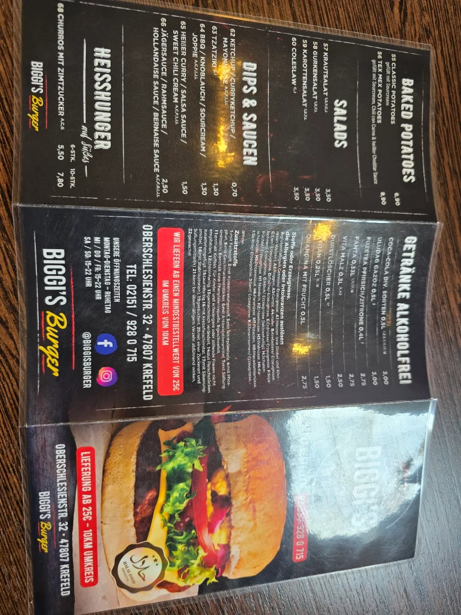 Speisekarte, Biggi's Burger
