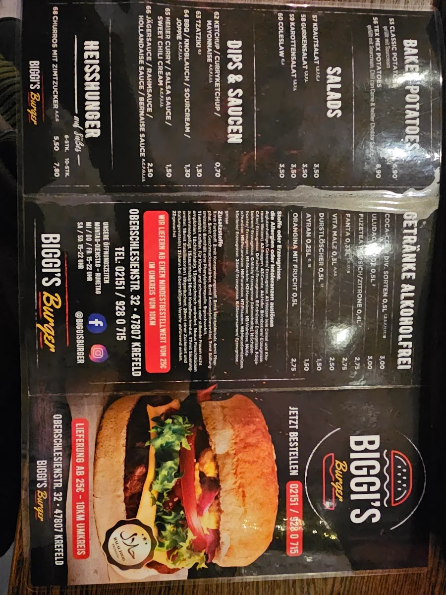 Speisekarte, Biggi's Burger