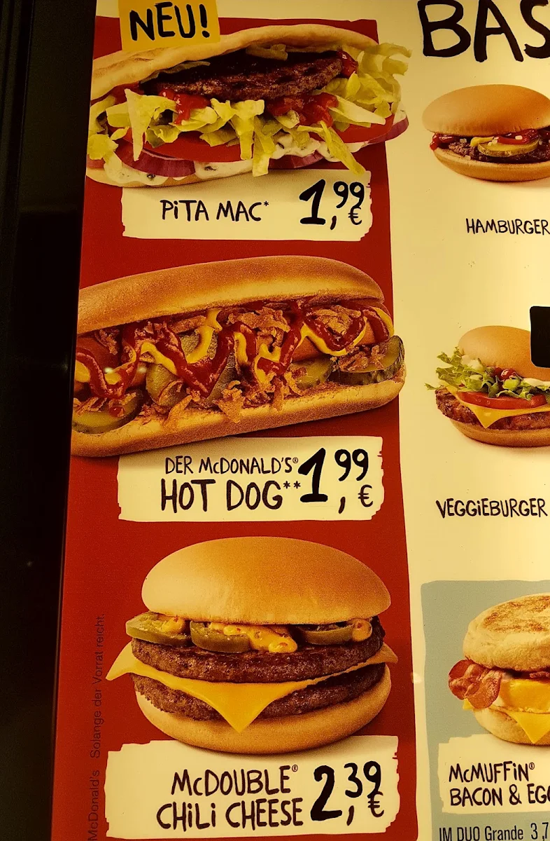 Speisekarte, McDonald's