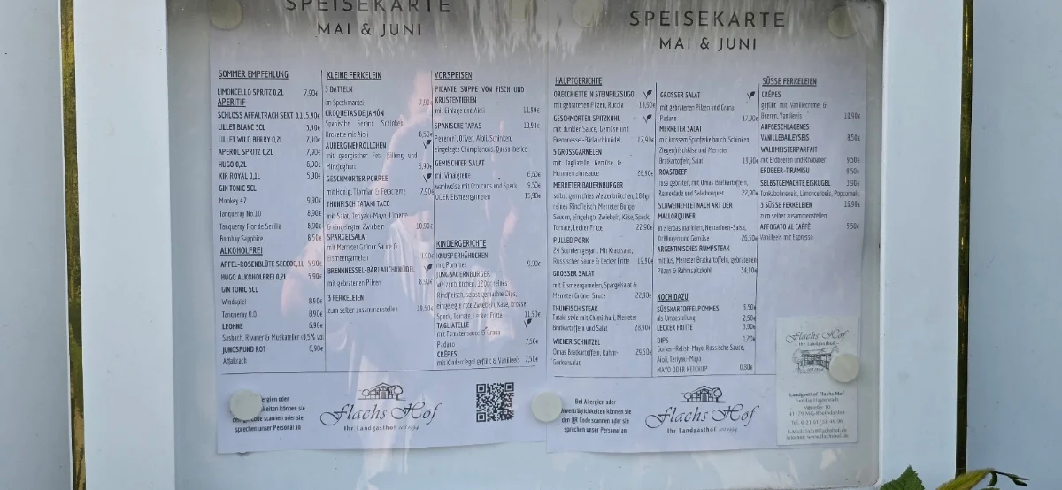 Speisekarte, Flachs Hof - Der Landgasthof