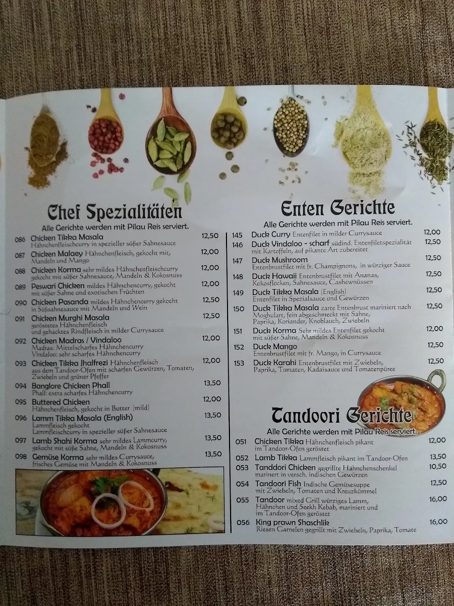 Speisekarte, Restaurant Indian Curryhouse Paderborn
