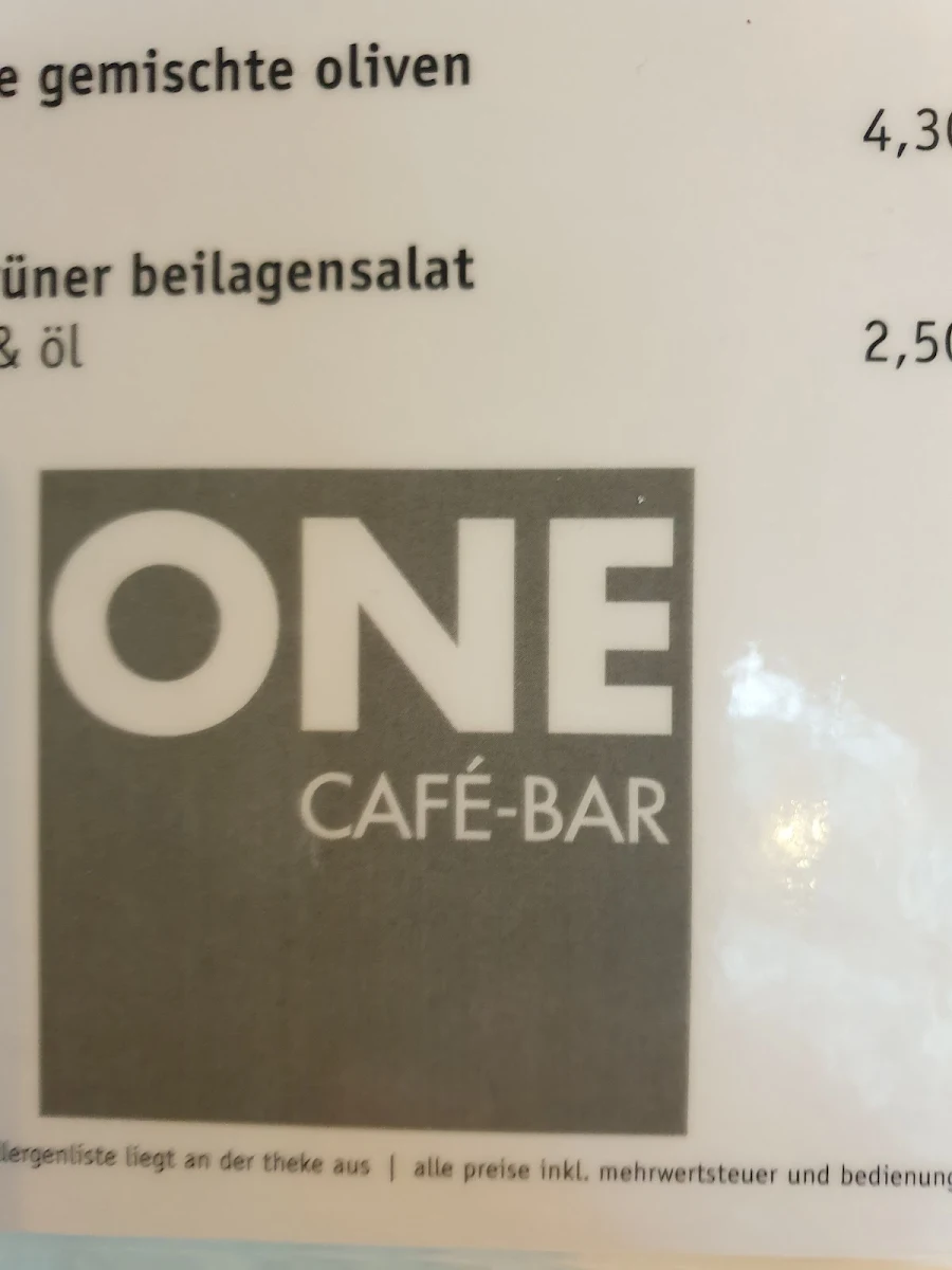 Speisekarte, Café Bar One