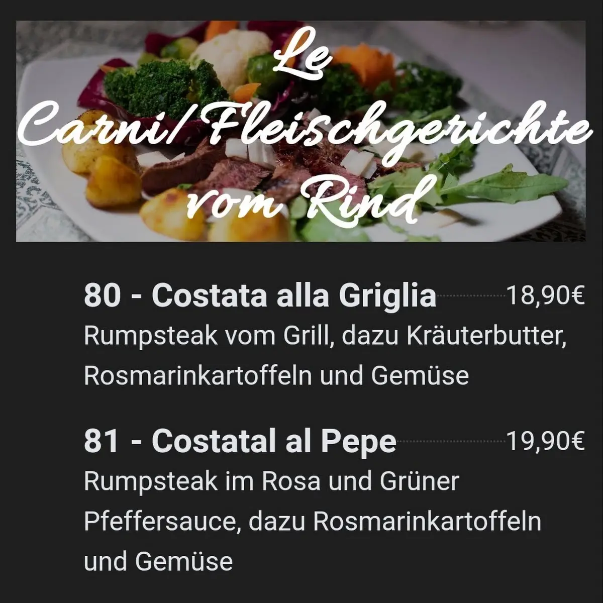 Speisekarte, Ristorante Belmondo Seelbach