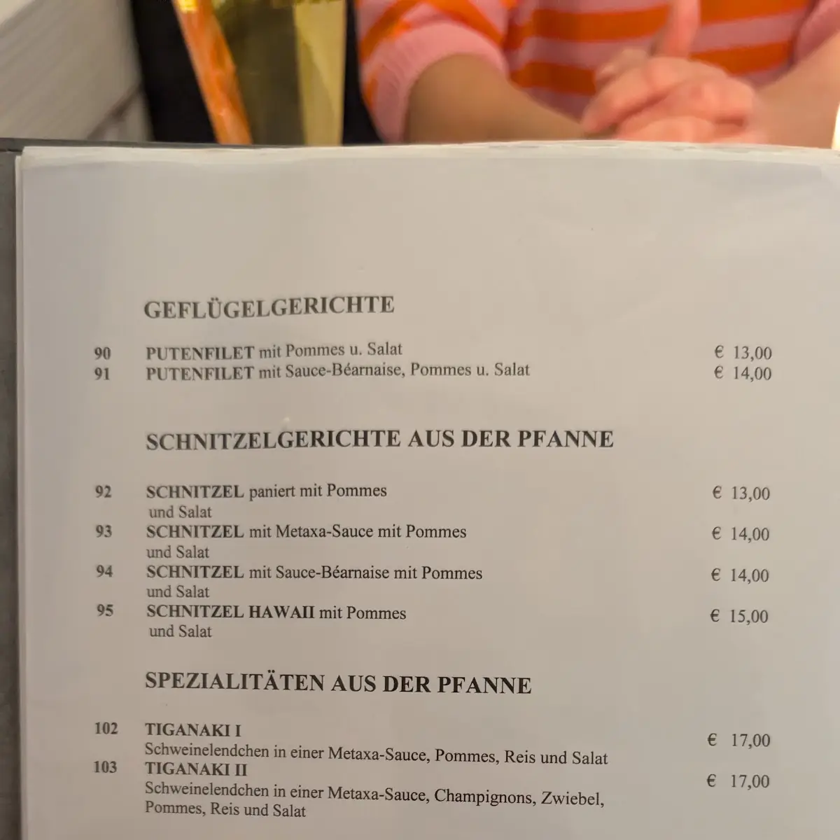 Speisekarte, Restaurant Mykonos