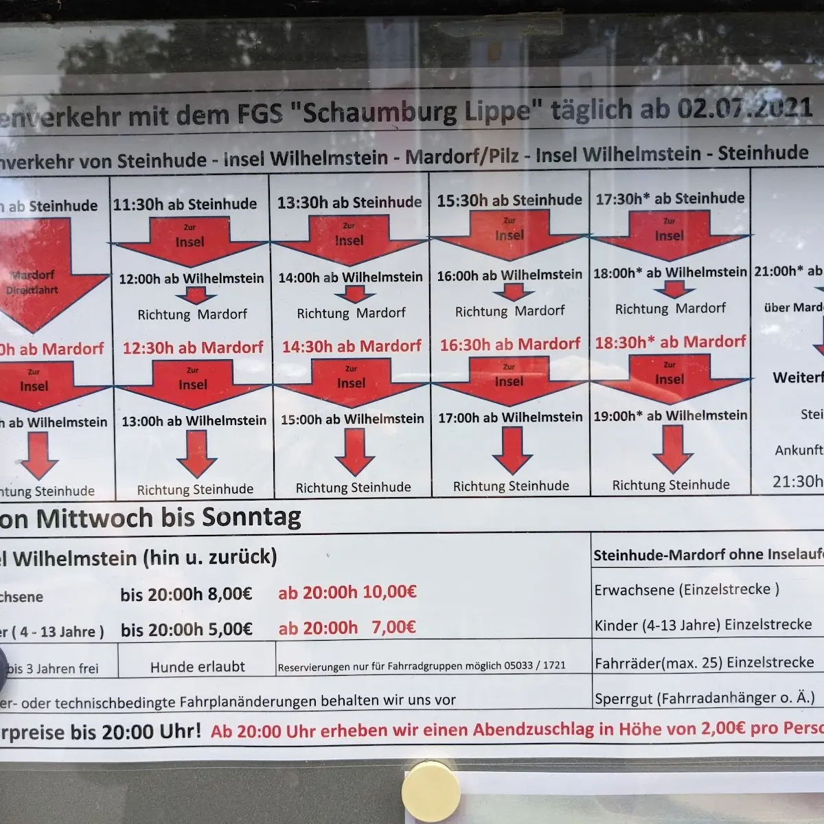 Speisekarte, Gastronomie Insel Wilhelmstein