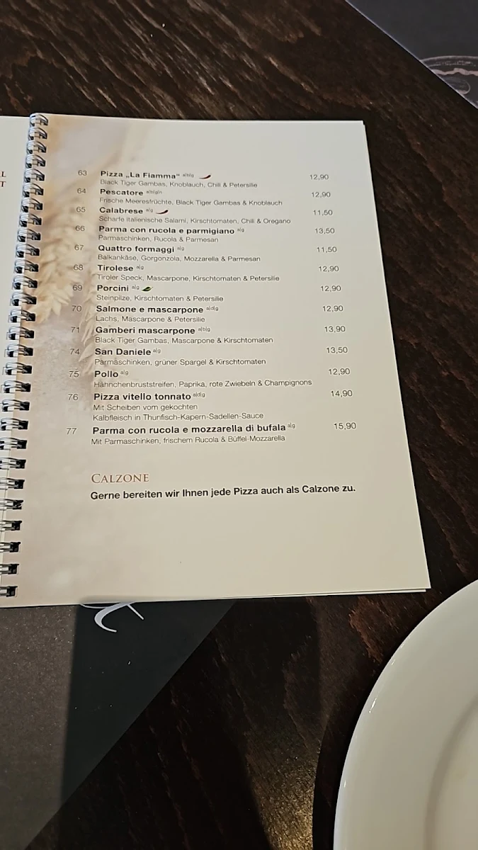 Speisekarte, La Fiamma