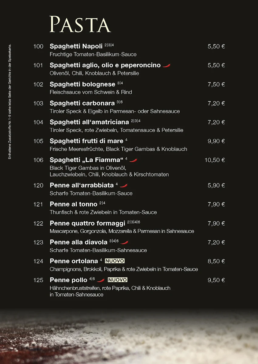 Speisekarte, La Fiamma