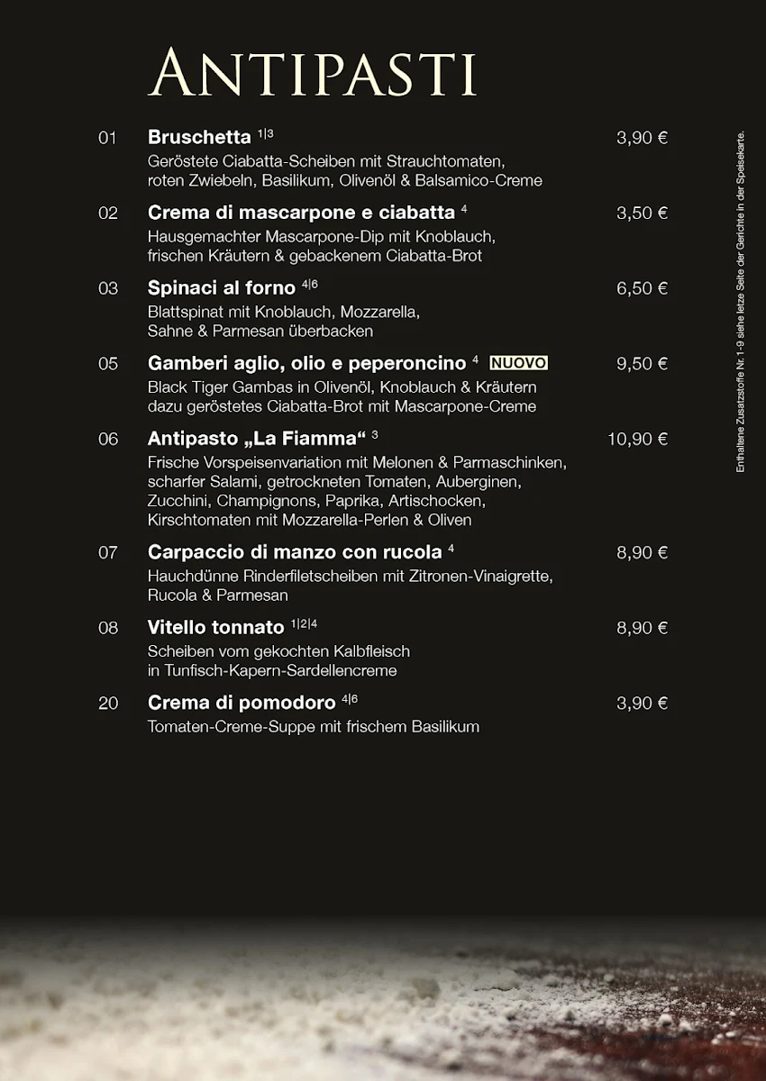 Speisekarte, La Fiamma