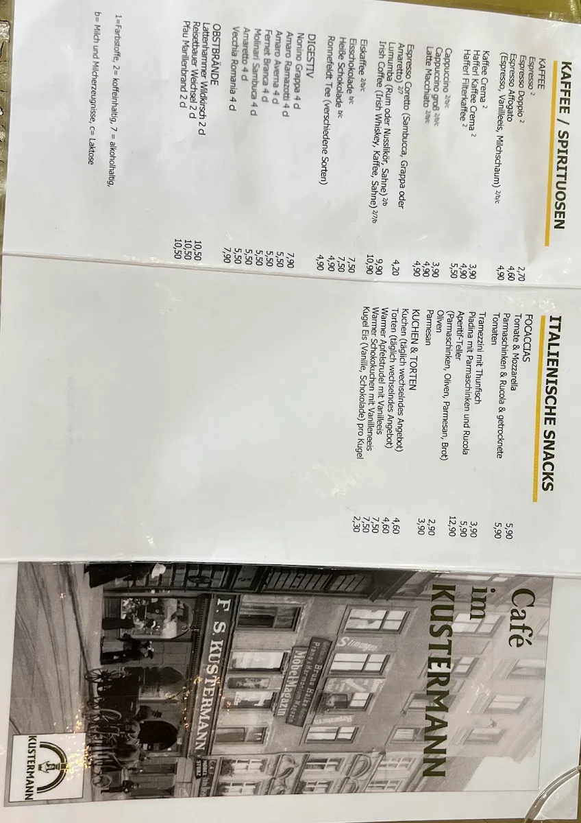 Speisekarte, Café im Kustermann