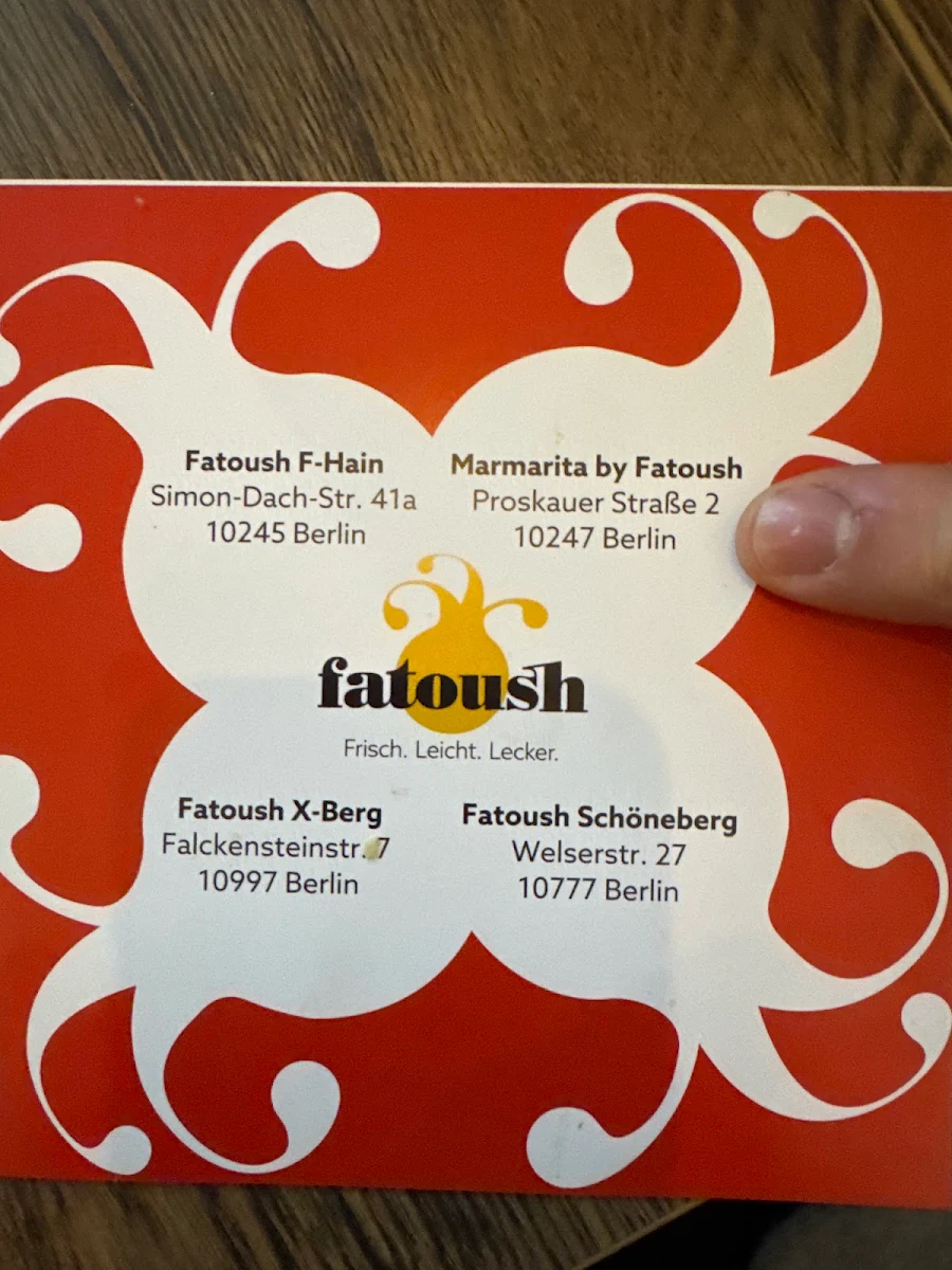 Speisekarte, Fatoush Schöneberg
