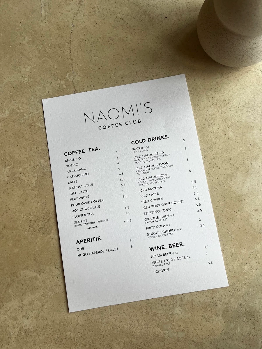 Speisekarte, Naomis Coffee Club