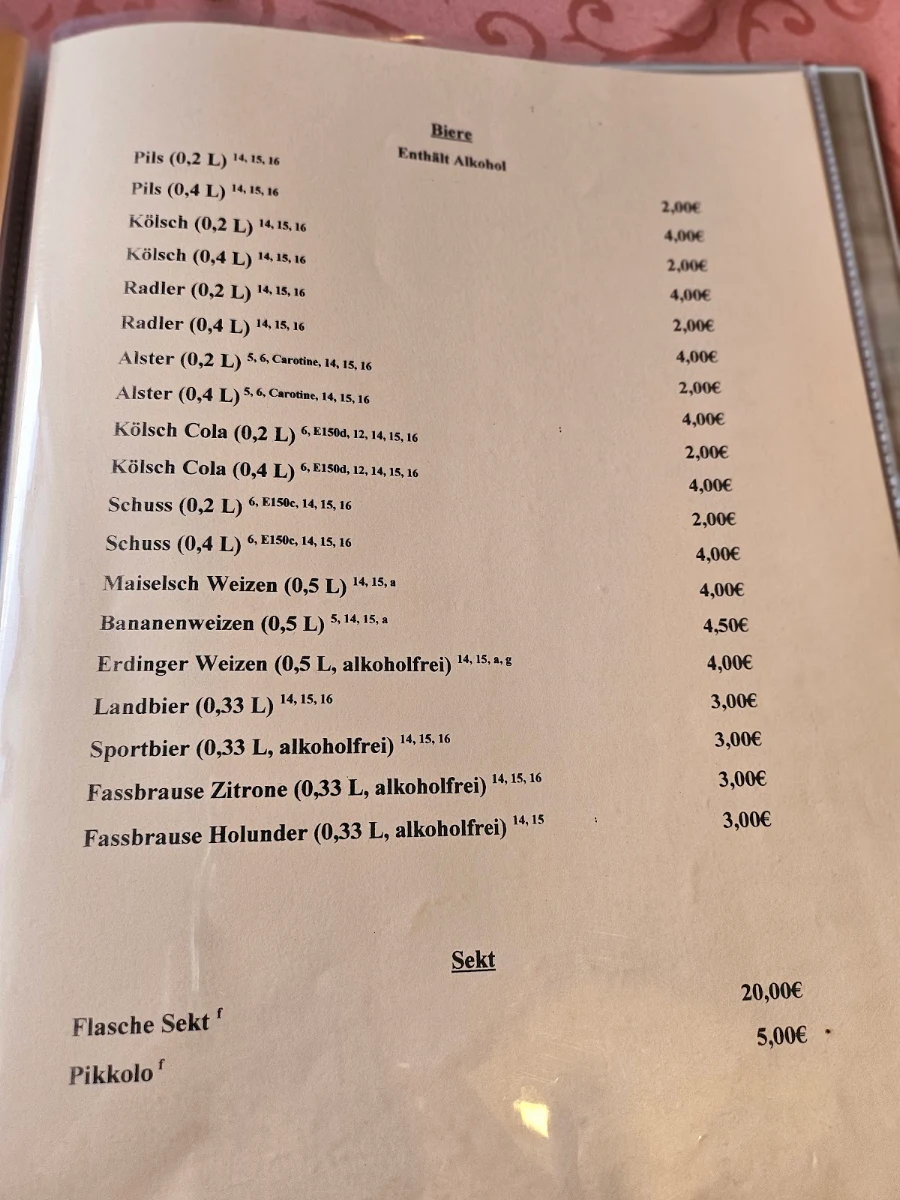 Speisekarte, Zum Deutschen Eck