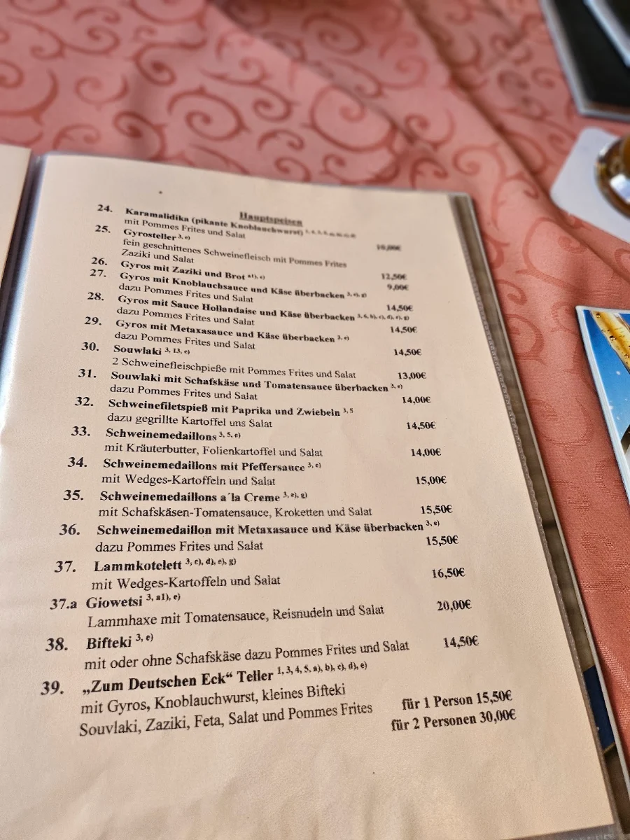 Speisekarte, Zum Deutschen Eck