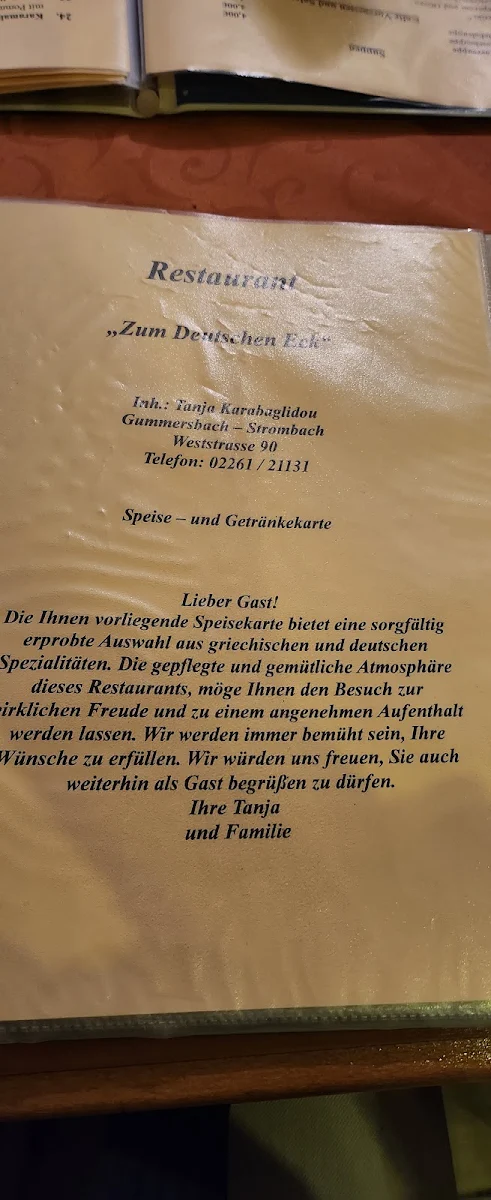 Speisekarte, Zum Deutschen Eck