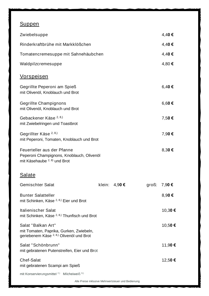 Speisekarte, Rintheimer Stuben