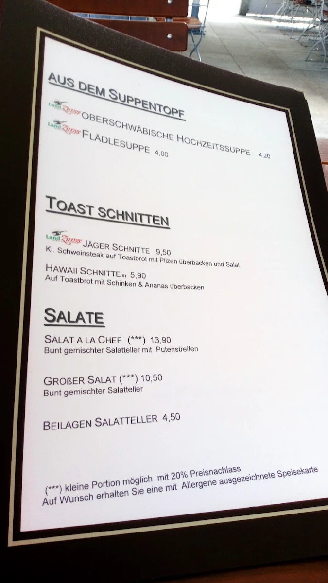 Speisekarte, Gasthaus zum Löwen Reiner’s Partyservice