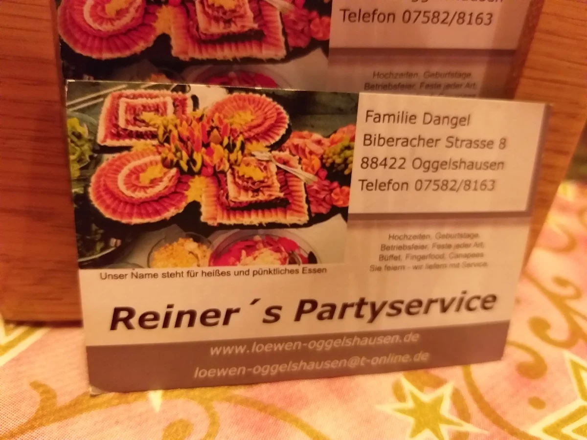Speisekarte, Gasthaus zum Löwen Reiner’s Partyservice