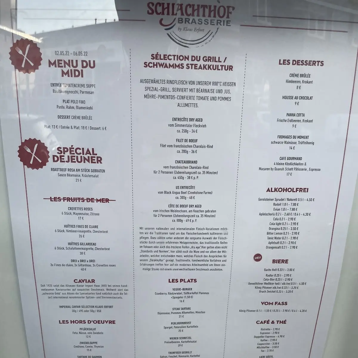 Speisekarte, Schlachthof Brasserie GmbH - Saarbrücken