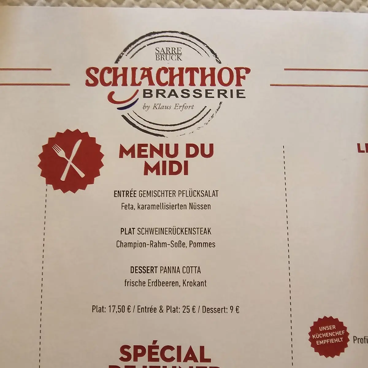 Speisekarte, Schlachthof Brasserie GmbH - Saarbrücken