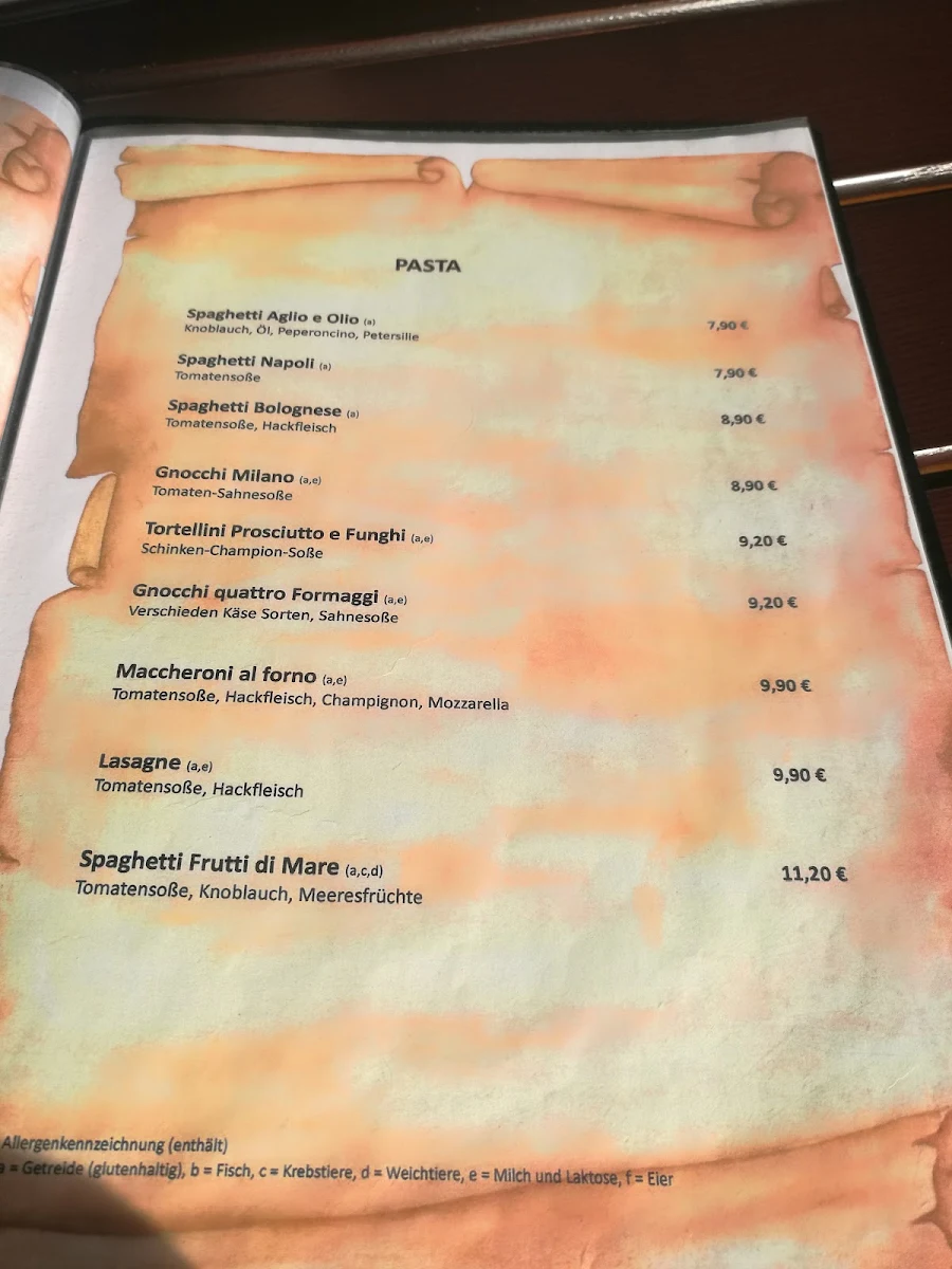 Speisekarte, Restaurant Doline