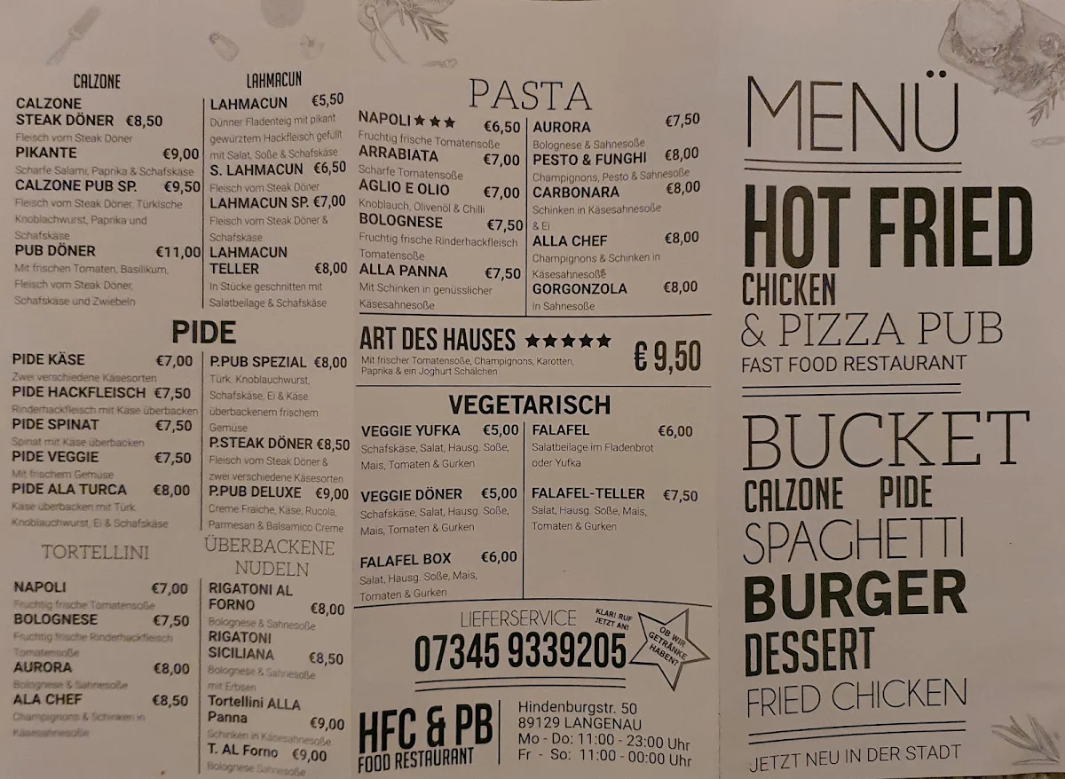 Speisekarte, Pizza Pub - Pizza & Döner Lieferdienst. Elchingen