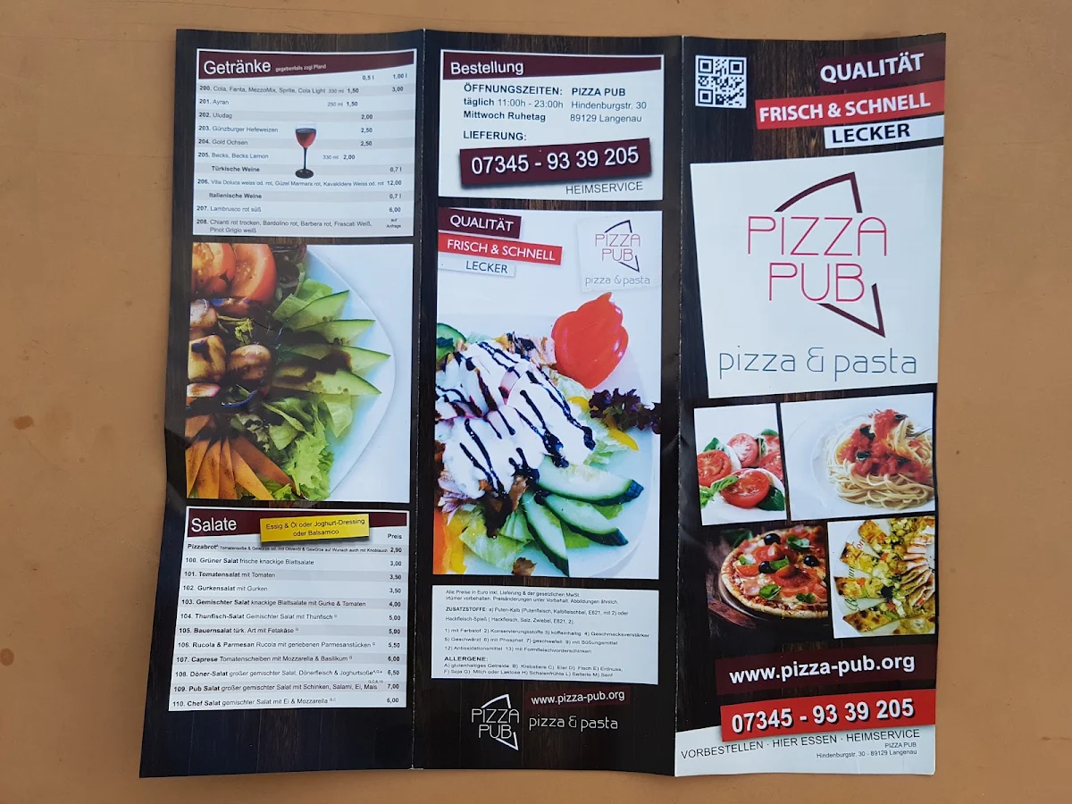 Speisekarte, Pizza Pub - Pizza & Döner Lieferdienst. Elchingen