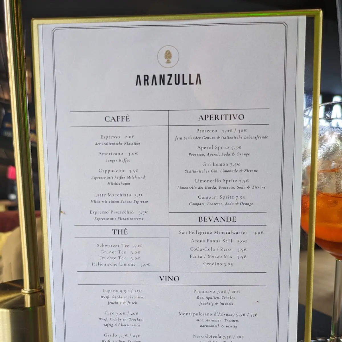Speisekarte, Aranzulla Italo Bistro