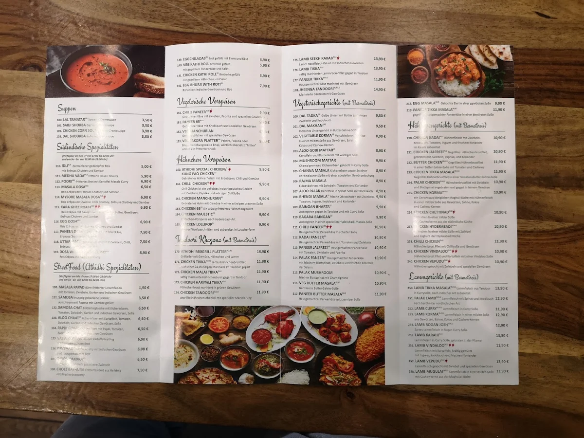 Speisekarte, Athidhi Indisches Restaurant