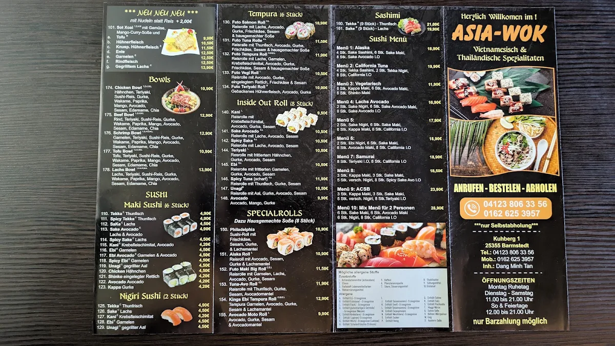 Speisekarte, Asia-Wok