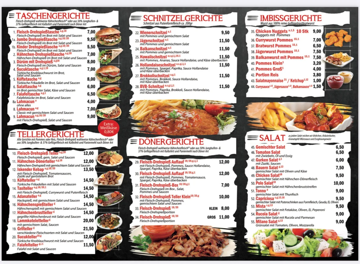 Speisekarte, Eslin Kebab Haus