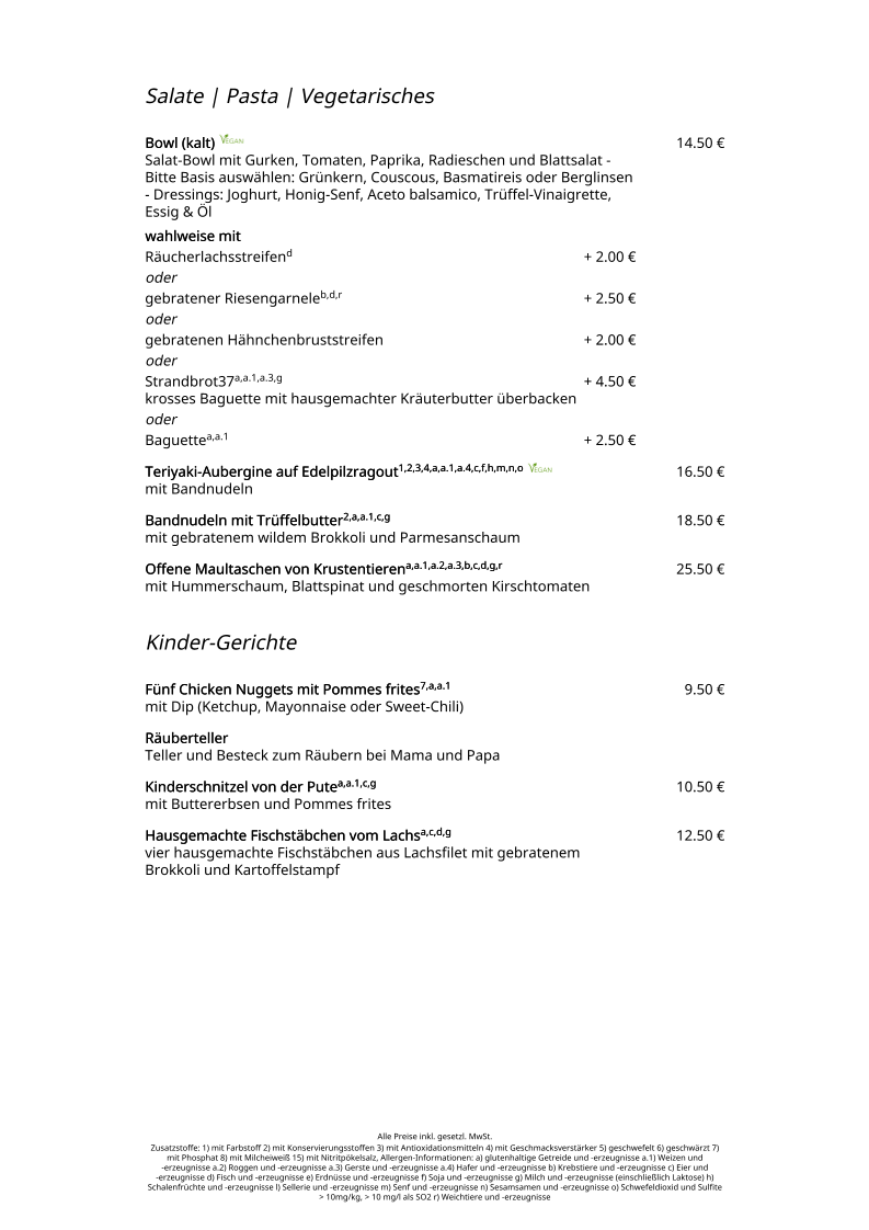 Speisekarte, Strandhaus37