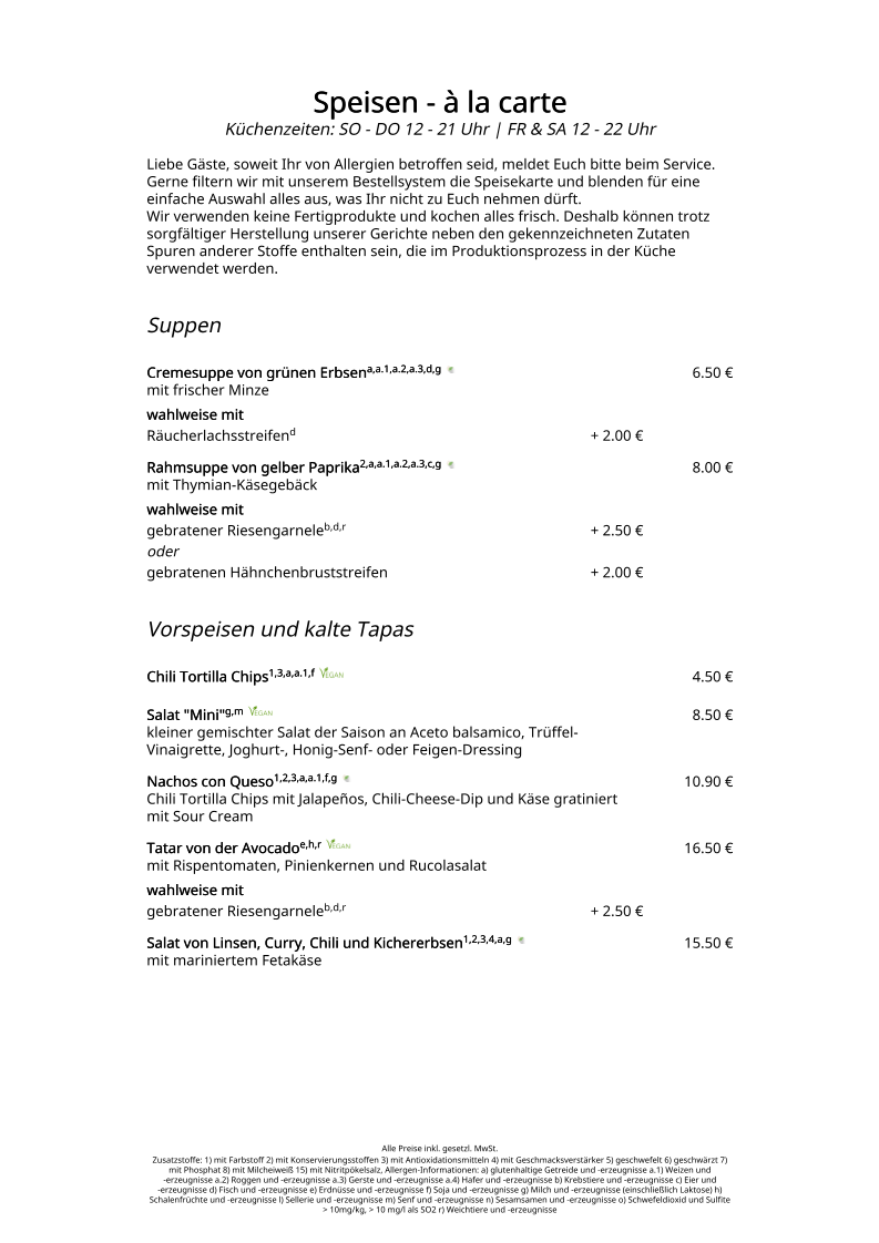 Speisekarte, Strandhaus37