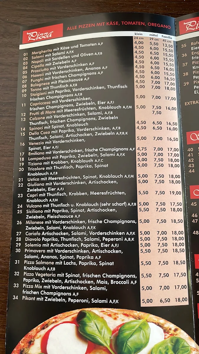 Speisekarte, Pizzeria Il Mulino